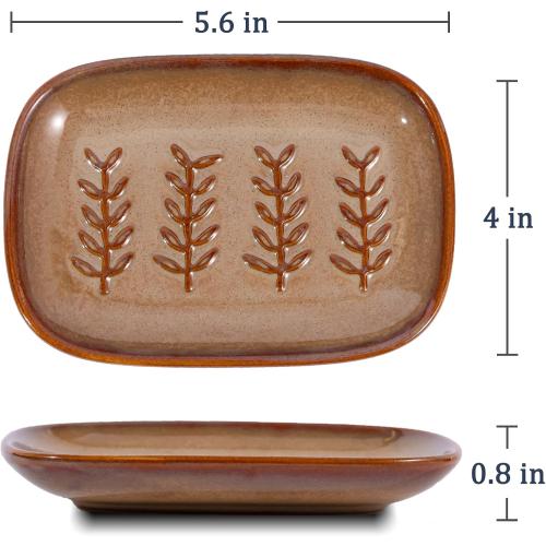 HighHerz Aesthetic Ceramic Soap Dish for Shower, Soap Holder with Raised Relief, Shower Soap Dish for Shampoo Bar Or Sponge, Soap Saver for Bathroom, Kitchen, Sink, Decorative Soap Tray (Brown)