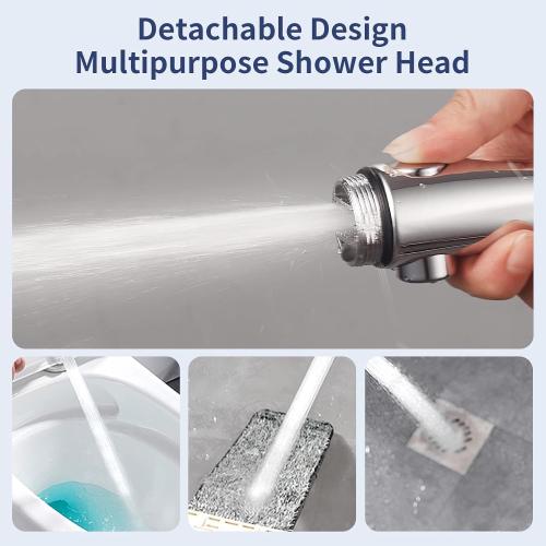HANLIAN High Pressure Shower Head with Pause Button, 3 Spray Modes Shower Head for RV Camper, Water Saving On Off Shower, Handheld Shower Head with Hose and Adjustable Self-adhesive Holder (Chrome)