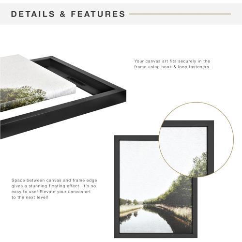 MCS Canvas Float Frames 16x20 Canvas Black Finish Frame, Vertical & Horizontal Wall Hanging Large Frame for Canvas Paintings (1-Pack)
