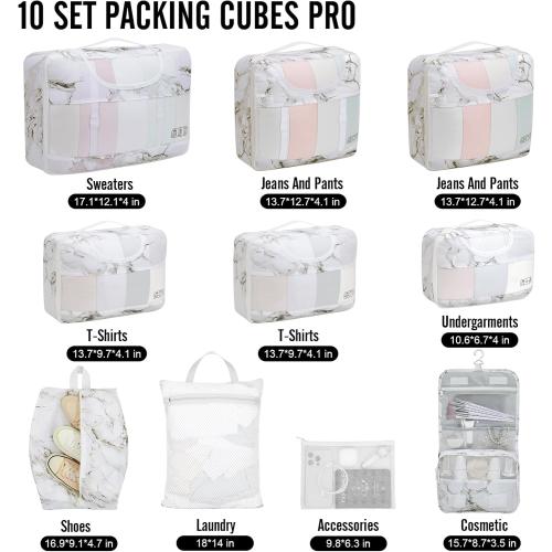 Veken 10 Set Packing Cubes for Travel Essential, Suitcase Organizer Bags in 4 Sizes, Carry-On Luggage Accessories with Large Laundry & Hanging Toiletry Bag, Must-Have for Airplane, Road Trip & Camping