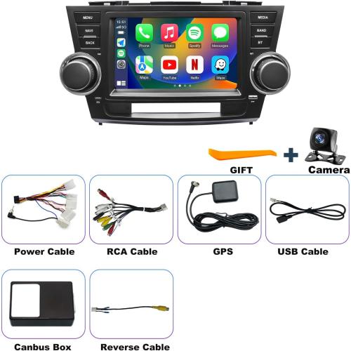 4Core 64G 5GWiFi Upgrade Car Radio for Toyota Highlander 2008-2013, Car Stereo Bluetooth Head Unit 8inch Touch Screen Radio Wireless Carplay Android Auto Backup Camera GPS FM （Only Fit Small Screen）