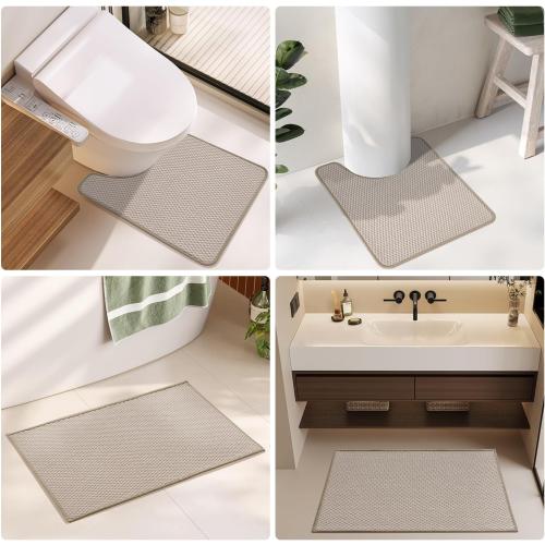 TYUU Bathroom Rugs Non Slip Washable, Super Absorbent Thin Bath Mat Small Quick Dry Low Pile Bathroom Rug, Beige 20x30