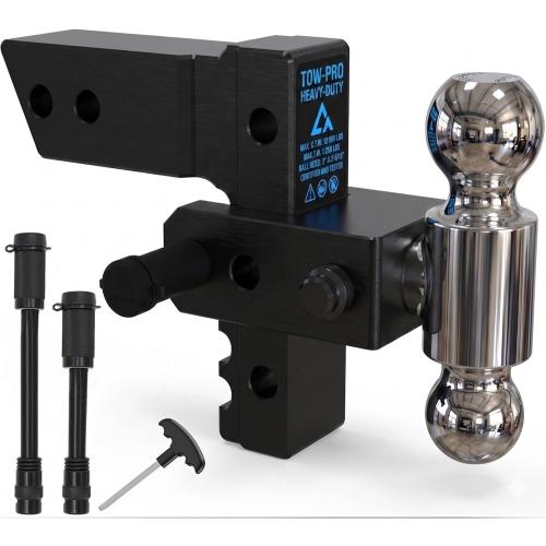 Adjustable Trailer Hitch - Heavy Duty Aluminum Drop Drawbar Hitch - Fits 2.5 Receiver, 6 Drop/Rise, for Truck, SUV, RV(18500 LBS GTW)