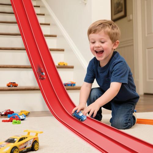 Upgrade Flexible Race Track for Kids 3 , Flexible Car Track 15Ft Race Track Compatible with Diecast 1/64th Cars, Roll Up Car Ramp Toy with Strong Suction Cups