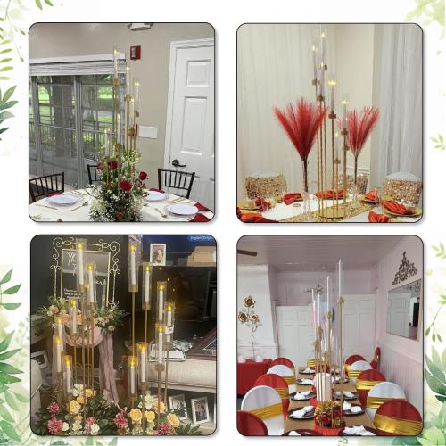 2Pcs Gold 7 Arm Candelabra Candle Stand for Wedding, Metal Candlestick Holder with Acrylic Lampshade for Theme Party Table Centerpieces Wedding Holiday Birthday Party (48Inch) Fit LED Taper Candles