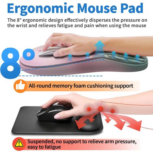 Ergonomic Mouse Pad with Wrist Rest Support, Mousepad with Comfortable Memory Foam Wrist Rest and Non-Slip PU Base for Pain Relief, Computer, Laptop, Office, Home (Hummingbird)