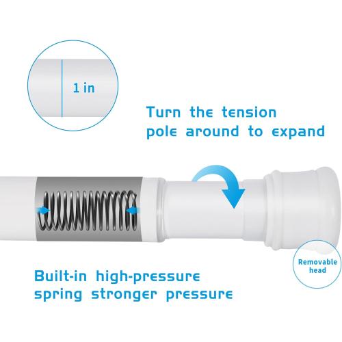 2 Pack Shower Curtain Rod 42-78 Inch, 1Diameter Spring Long Adjustable Tension Curtain Rods for Bathroom Windows Closet No Drilling No Rust, White