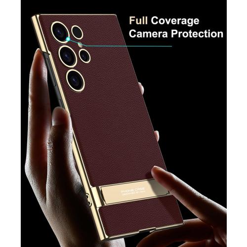 for Samsung Galaxy S24 Ultra Vegan Leather Case with 4 Modes Adjustable Kickstand,Thin Flexible Soft Grip Luxury Vegan Slim Protective Shockproof Phone for Samsung Galaxy S24 Ultra(Red)