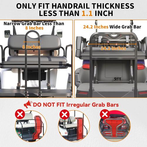 Foldable Golf Cart Bag Holder for EZGO/Club Car/Yamaha, Fits 8 Max & 24 Rear Safety Grab Bars, Triple-Point Stabilized, Stainless Steel Buckles, No-Drill Preinstalled Golf Cart Rear Seat Bag Holder