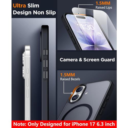 SPIDERCASE Only Designed for iPhone 17 Case, Magnetic Translucent with [2PCS Tempered Glass Screen Protector] [Military Grade Drop Protection] Anti-Fingerprint Case Just for iPhone 17 6.3, Black