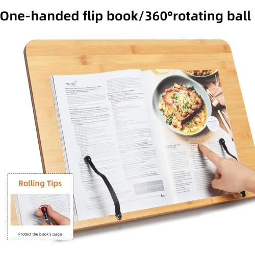Bamboo wishacc Book Stand, Extra Large (19.68 x 14 inches) Bamboo Wood Book Holder Recipe Stand for Thick Book Reading Hands Free