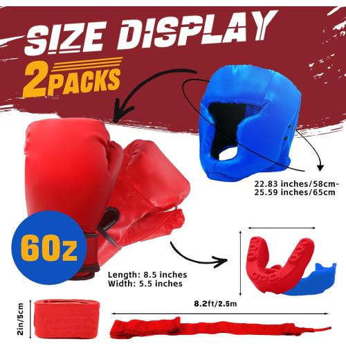 14 Pcs Boxing Set Boxing Equipment Set for Beginners Including 2 Pair of 6 oz Boxing Gloves Headgear Helmet Hand Wraps Mouth Guards Gifts for Adults Youth Beginners Training Equipment