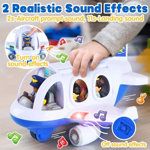 PLAY Airplane Toy for Kids - Toddler Airplane Toys Travel Plane Toys for Kids 2  Years Old with Small Figures & Baggage Carrier, Musical Toy Airplane with Lights for Boys Girls Gifts Birthday (Blue)