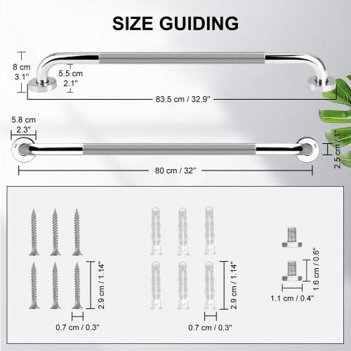 supregear Grab Bars for Bathtubs and Showers (2-Pack), Anti Slip Bathroom Grab Bars, 304 Stainless Steel Shower Handle, Toilet Handicap Elderly Senior Assist Bathroom Safety Handle, 32 in