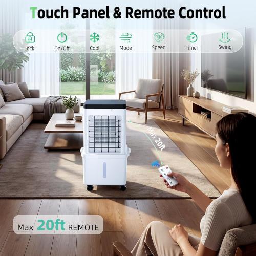 Evaporative Air Cooler, Portable Swamp Cooler for Home with 4 Wind Modes | 3.5-Gallon Water Tank, 3 Speeds, 120° Swing & 45 dB Low Noise Cooling with 4 Ice Packs for Bedroom, Office & Indoor Use