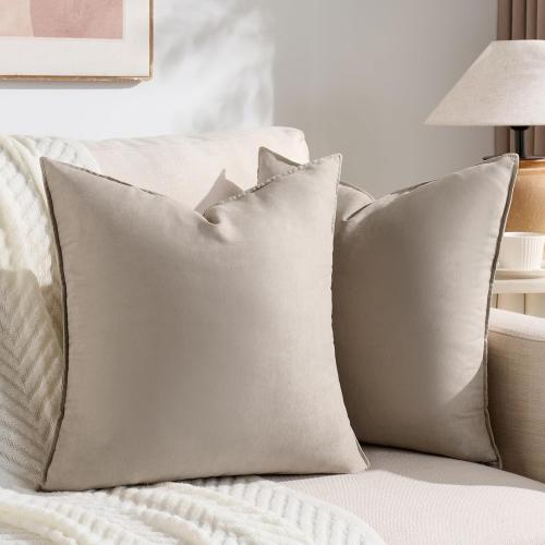 Fancy Homi 2 Packs Taupe Decorative Throw Pillow Covers 18x18 inch, Super Soft Faux Suede Decor Square Pillow Covers, Solid Cushion Cover for Couch Living Room Sofa Bedroom 45x45 cm