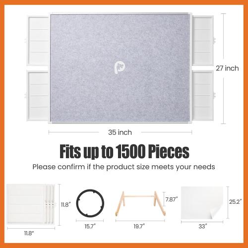 Color Grey 1500 Pieces Rotating Puzzle Board with Drawers and Cover, Dual-Sided Portable Jigsaw Puzzle Table,Tilt&Lazy Susan,Gift for mom Adults