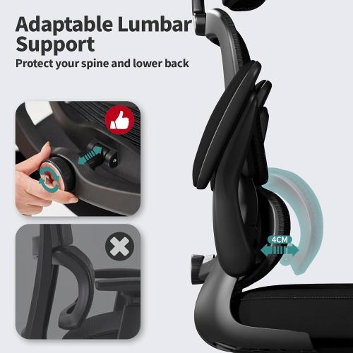 TRALT Office Chair Ergonomic Desk Chair - Gaming Chair with Lumbar Support | 330 LBS Home Office Desk Chairs with Headrest, Reading Chair with Flip-up Armrests, Comfortable Computer Chairs (1, Black)