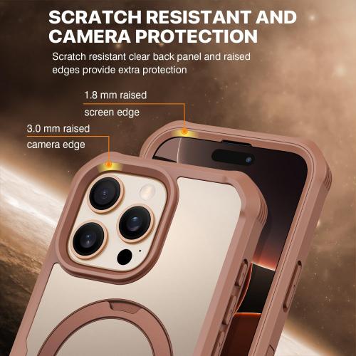 CENHUFO for iPhone 16 Pro Case [Compatible with Magsafe] Full Body Phone Case Built-in 9H Tempered Glass Privacy Screen Protector and 360° Spin Magnetic Stand Ring, Camera Lens Cover - Desert Brown