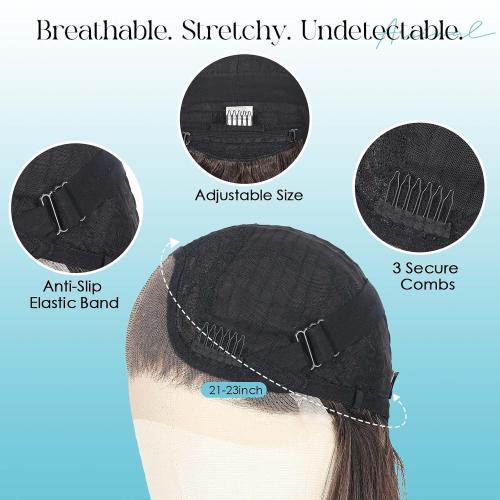 13x4 Glueless Body Wave Lace Front Wig Natural Hairline Pre-Cut Heat Resistant Synthetic Hair for Women Natural-Looking Hairline 30 Inch Dark Brown Highlight(#FS4/30)