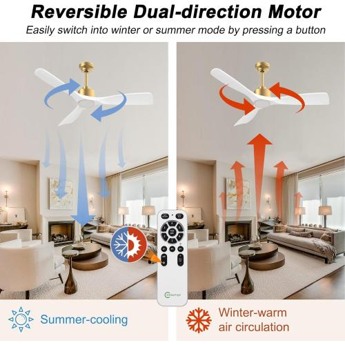 OFANTOP 52 Inch ETL Listed Indoor Outdoor Smart Ceiling Fans with Lights Remote Control, Quiet DC Motor 3 Blade Modern White Gold Ceiling Fan for Bedroom Living Room Patio