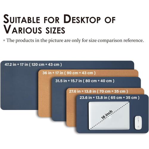 Cork Desk Mat - Dual-Sided Desk Pad for Office and Home - Desk Organization and Accessories - Ideal for Large Mouse Pad and Desk Mats on Top of Desks(Dark Blue,80cmx 40cm)
