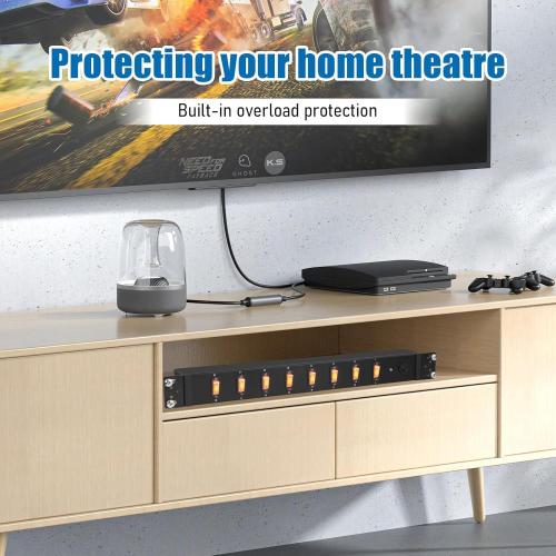 HHSOET 1U Rack Mount Surge Protection, 8 Outlet PDU Power Strip, Metal Mountable Outlet Strip with Switch,1200J, 6ft Power Cord.
