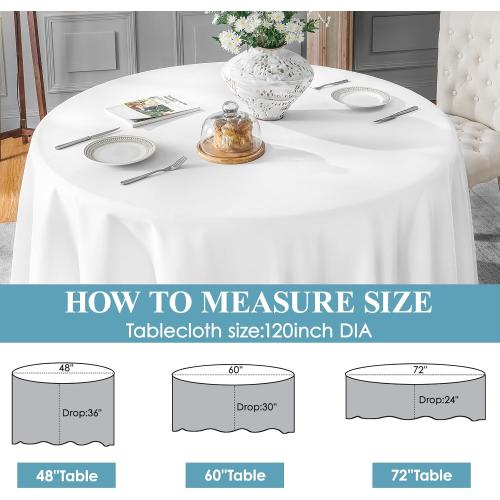 VidaFete 1 Pack 120inch Round Tablecloth Polyester Table Cloth, Stain Resistant and Wrinkle Polyester Dining Table Cover for Kitchen Dinning Party Wedding Rectangular Tabletop Buffet Decoration(White)