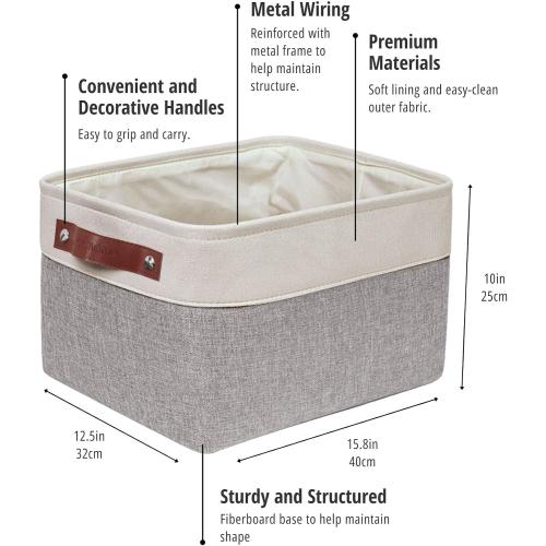 DECOMOMO Storage Baskets for Shelves - Fabric Closet Organizers and Storage Bins, Perfect Baskets for Organizing Closet Toys Nursery (Grey and White, XL - 3 Pack)