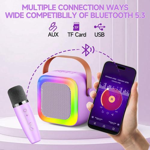 Mini Karaoke Machine for Kids Teen Adults, Kids Karaoke Machine with 2 Wireless Microphones and LED Lights Toys for Party, Home, Gifts for 4 5 6 7 8 9 10 11 12  Years Girls Boys(purple)***