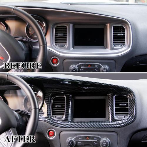 crosselec Carbon Fiber Center Consoles Dashboard Instrument Gauge Cluster Dash Air Vent Panel Kit Cover Trim Garnish Bezel for for Dodge Charger 2015-2023 (Black Carbon Fiber)