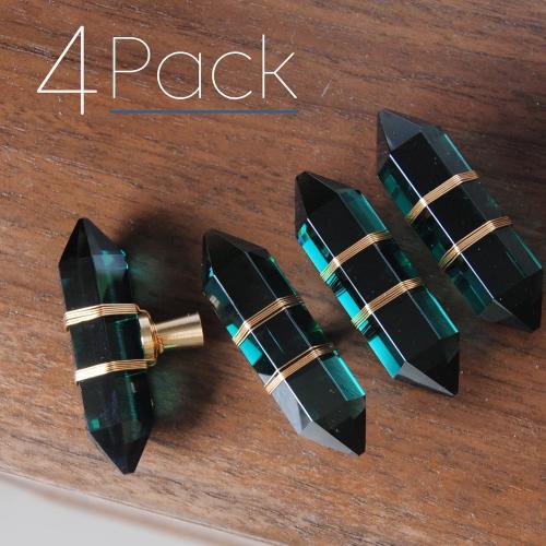 Color Green JEREVER 4 Pack Hexagonal Crystal Knobs Wire Wrapped Glass Brass Drawer Pull Cabinet Handle Gold Furniture Hardware for Dresser Kitchen (Green)