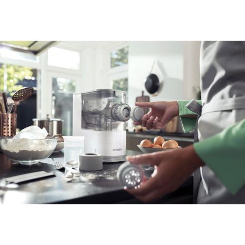 Philips Kitchen Appliances Compact Pasta and Noodle Maker, Viva Collection, Comes with 3 Default Classic Pasta Shaping Discs, Fully Automatic, Recipe Book, Small, White (HR2370/05)