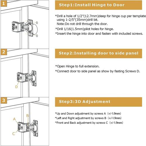 Size 50 pieces Furniware 50 Pieces 1/2 inch Overlay Soft Close Cabinet Hinges for Face Frame Cabinet, Stainless Steel, 105° Opening Angle, Concealed Self Closing Door Hinges- 3 Way Adjustment