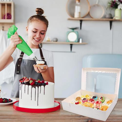 10 Sets Sheet Cake Boxes with Lids, Large 19x14x4 Inch Rectangle Quarter Sheet Cake Boxes with Window for Bakery Cakes Package