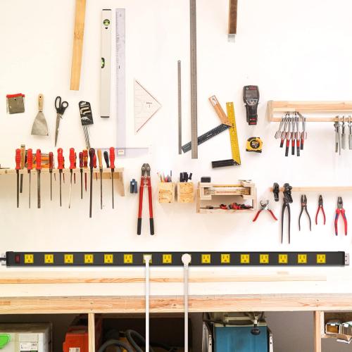 JUNNUJ Long Metal 16 Outlet Wide Spaced Garage Industrial Heavy Duty Power Strip with 6 FT Cord 15A, 125V, 1875W. Yellow