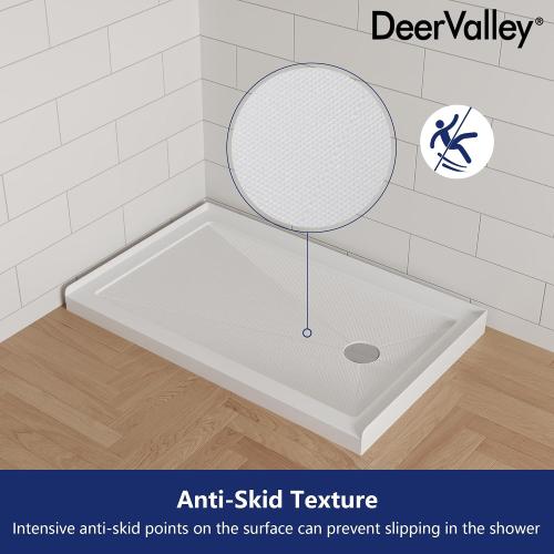 Shower Base in White with Single Threshold, Right Drain Location, Rectangle Acrylic Alcove Shower Pan for Bathroom, Non-slip