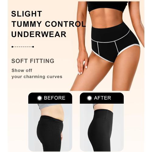 Size Medium Color Black K-CHEONY High Waisted Cotton Underwear for Women Tummy Control Ladies Panties Breathable Full Coverage 5Pack