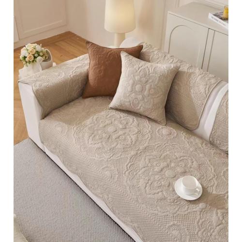 Luxury Vintage Cotton Embroidery Sofa Cover Soft Farmhouse Seat Cushion Cover Floral Quilted Sectional Couch Cover Anti-Slip Sofa Slipcovers Furniture Protector for Dogs Cats (Khaki,36x82)