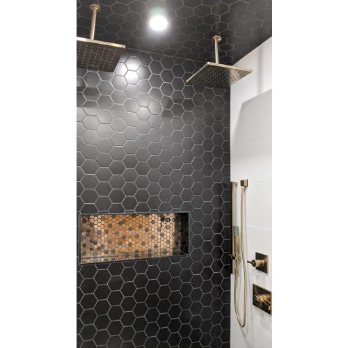 Blujellyfish Hexagon Stainless Steel Brushed Mosaic Tile Bronze Copper Color Black Bathroom Kitchen Backsplash Shower Floor Tiles Accent Mosaics Tile Sheets (5 Square Feet)