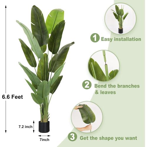 ProDeco Artificial Tree Size 6.6Ft Silk Bird of Paradise Large Big Fake Potted Plants Tall Faux Silk Floor Plants for Home Living Room Bedroom Office Decor Indoor Outdoor…