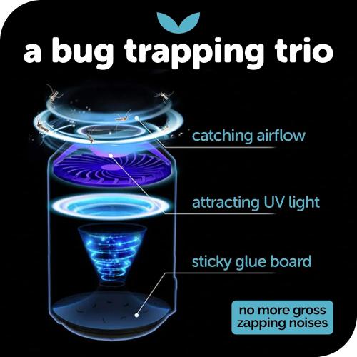Katchy Flying Insect Trap Indoor – Catcher & Killer for Mosquito, Fruit Fly, Gnat & Small Moth – Non-Zapper with Suction & Blue Light – Ideal for Indoor Spaces, Kitchen & Plants (Original, Black)
