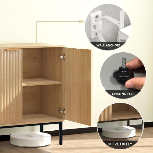 Fluted Sideboard, Buffet Cabinet with Storage, Wooden with Doors and Shelves, Accent Cabinet for Living Dining Room, Entryway