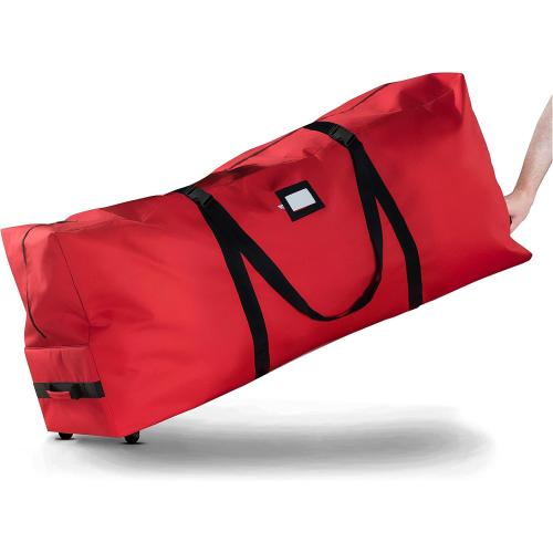 ZOBER 600D Oxford Fabric Large Rolling Christmas Tree Storage Bag - Fits 9 Ft Artificial Trees - Waterproof Christmas Tree Bag For Storage Box For Xmas, Durable Handles and Wheels - Card Slot - Red
