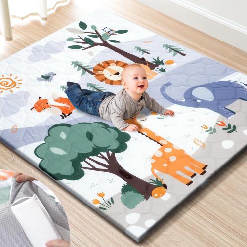 Jungle Safari Premium Foam Baby Play Mat – Removable & Machine Washable Cover, Extra Thick Padding Playpen Mat, Non-Slip Crawling Mat, Easy to Clean for Infants, Toddlers & Babies