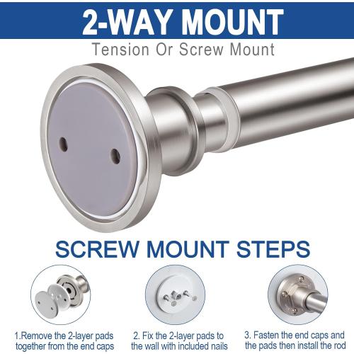 SILVER BRIOFOX Industrial Shower Curtain Rod - 2-in-1 Design Tension Curtain Rod - Never Rust Non-Slip 43 to 72 Inch 304 Stainless Steel, Brushed Nickel Window Curtain Rod