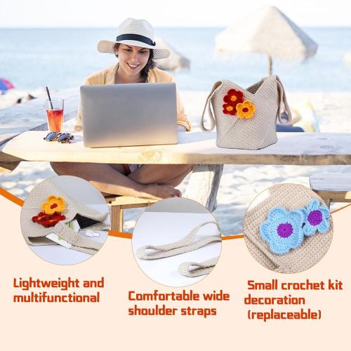 Pnytty Crochet Bag Kit for Beginners Complete Starter Set with Yarn, Hook & Step-by-Step Video Tutorials DIY Shoulder Bag Crafting Gift for Adults (Beige)