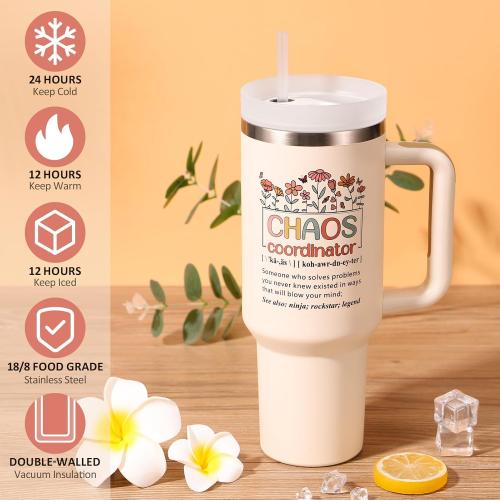 Chaos Coordinator Gifts, Christmas Thank You Gifts for Women, 40 OZ Tumbler Office Gift for Coworker Employee Manager Boss Lady Teacher Nurse Appreciation Retirement Birthday Gift, Insulated Cup