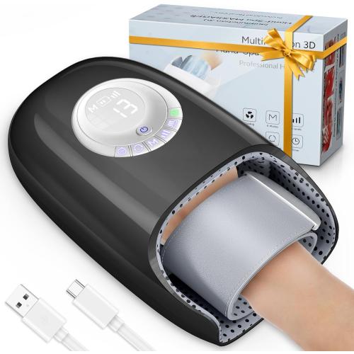 Mothers Day Gifts for mom, Hand Massager with Heat and Compression, 3D Machine for Hand and Finger Relief, 6 Levels Pressure Point Therapy for Wrist & Palm Kneading, Gifts for Women, FSA Black