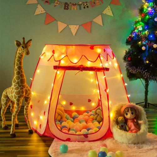 Pop Up Princess Tent with Star Light, Toys for 1 2 3 Year Old Girl Birthday Gift, Baby Girl Toys, Ball Pit for 12-18 Months Toddler Gift, Easy to Pop Up and Assemble(Pink)